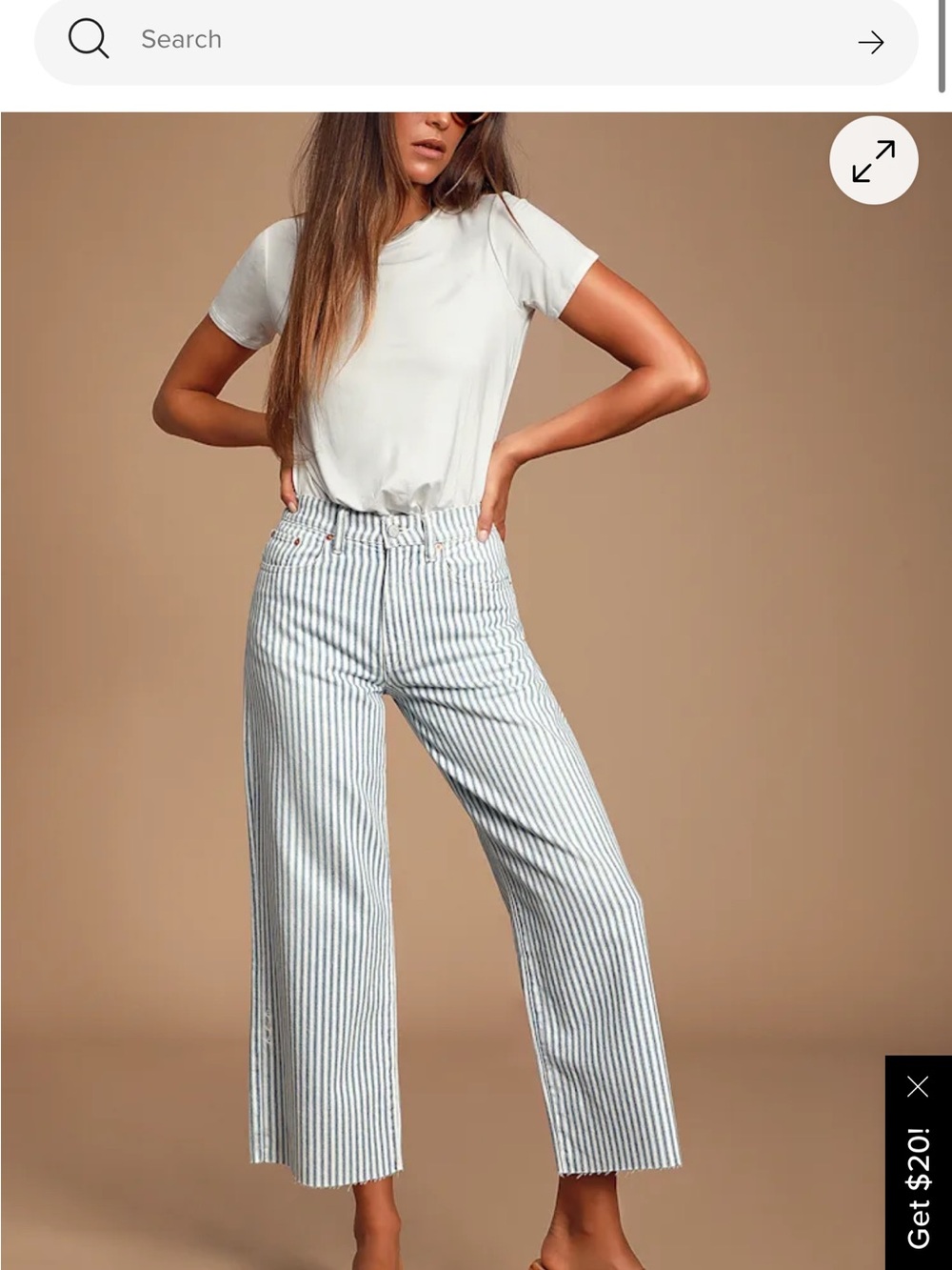 Etica White and Light Blue Striped Cropped Wide-Leg Jeans